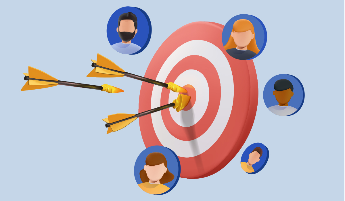 Illustration of dartboard target and various faces around it