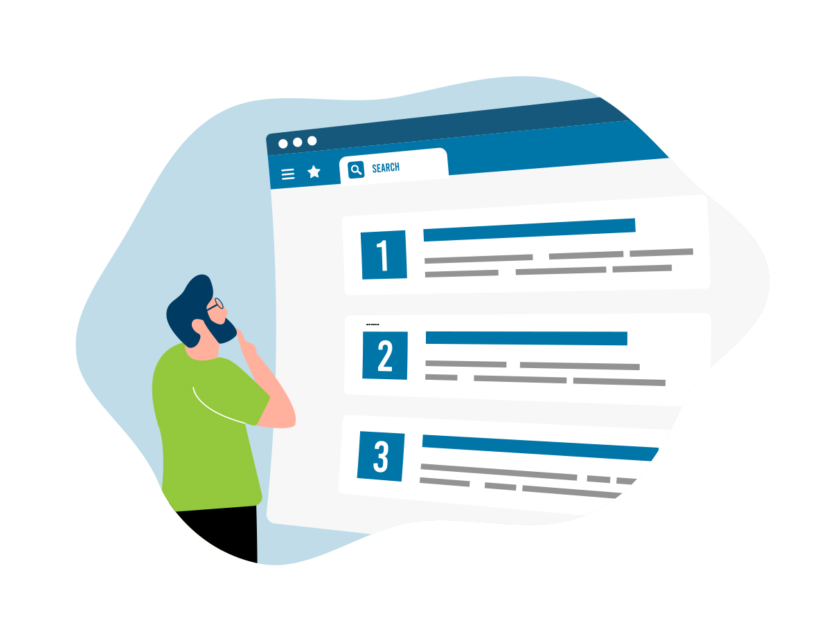 Illustration showing worker examining a screen with steps 1, 2 and 3 to represent the actions needed to assemble the foundations of modular marketing